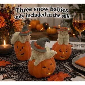 Dept 56 Snowbabies Three Happy Witches Let's Pretend Halloween Fall Pumpkins